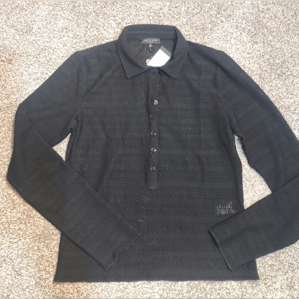 Rag & Bone Julia Polo Shirt Black New Med - Picture 8 of 10